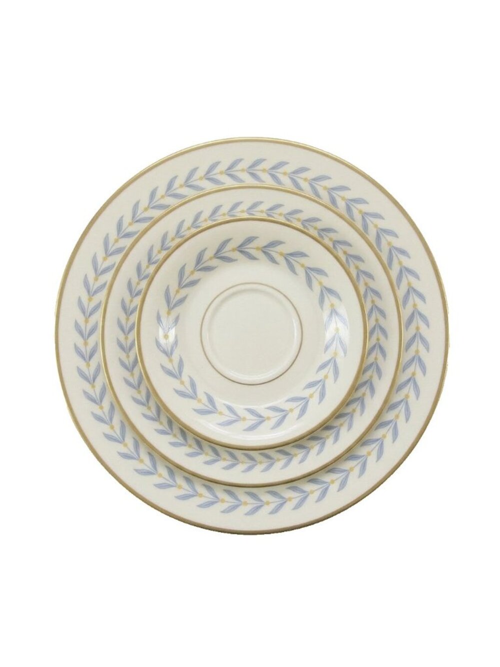 Vintage Syracuse China SHERWOOD OLD IVORY BLUE Three Piece Place Setting
